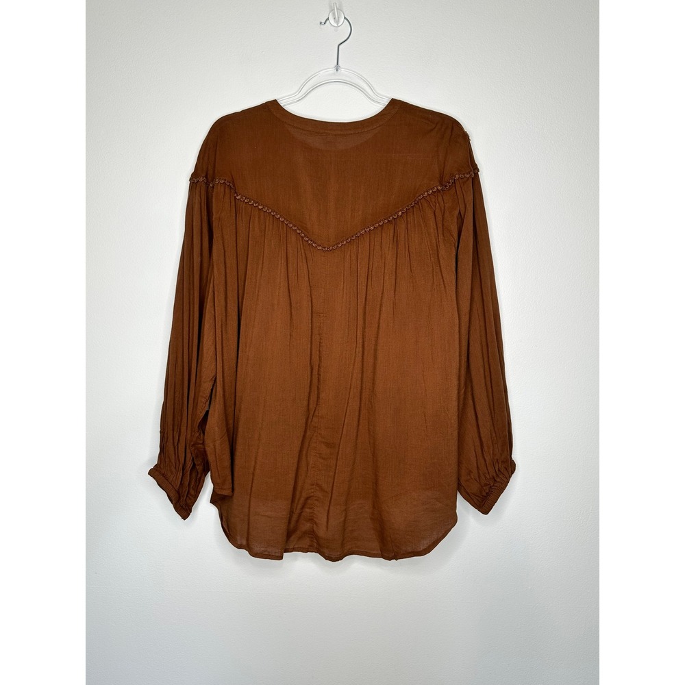 Old Navy Poet Top Size XL Brown Long Sleeve Crochet Lace Trim Boho Fall New - Picture 2 of 9